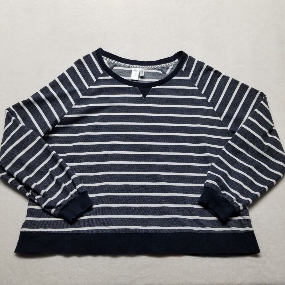 Aventura XXL Top Organic Cotton Long Sleeve Blue White Stripe Coastal Nautical